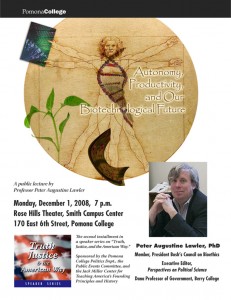 poster for Pomona College biotech lecture Photoshop art illustrating biotechnology and philosophy
