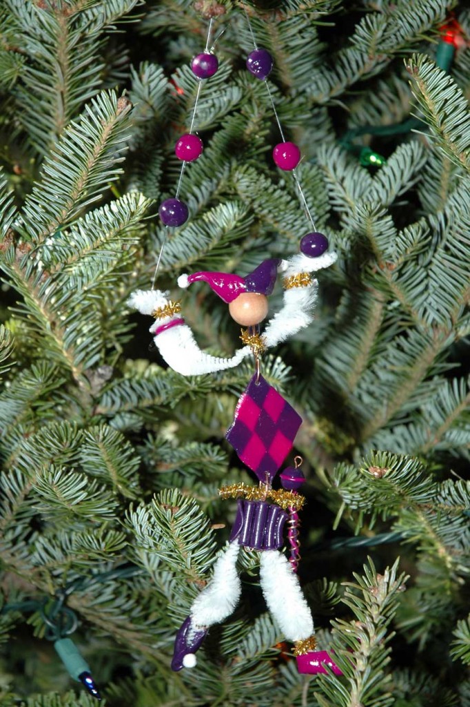 Jester ornament made of Sculpey, pipecleaners, copper wire by Kim.