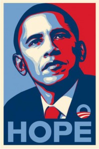 Iconic campaign poster of Barack Obama